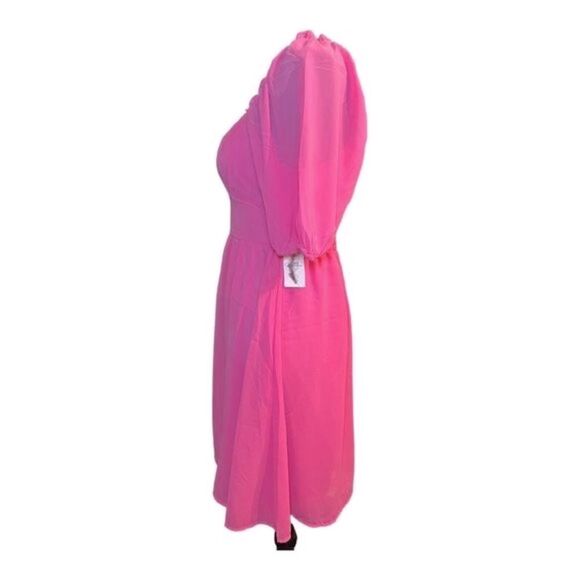 Jessica Simpson Hot Pink Puff-Sleeve Mini Dress NWT | Fall Date-Night Ready | Si - Picture 4 of 11